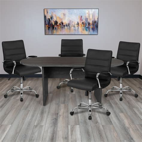 Flash Furniture 5 Piece Rustic Gray Oval Conference Table Set With 4