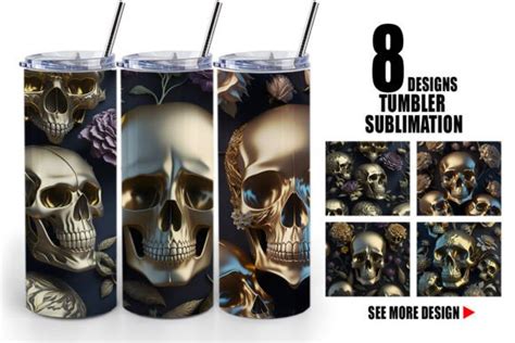 D Tumbler Gold Skulls Floral Graphic By Artnoy Creative Fabrica