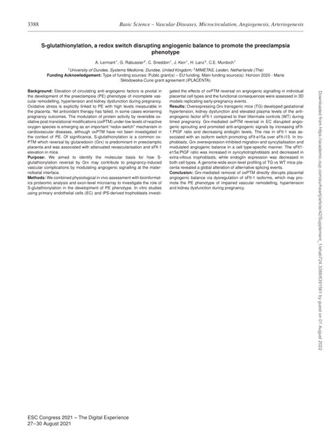 Pdf S Glutathionylation A Redox Switch Disrupting Angiogenic Balance