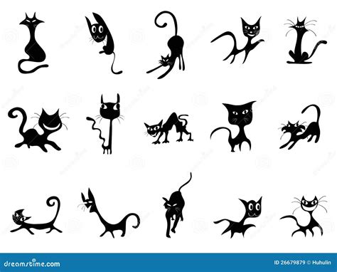 Silhouettes De Chat Noir De Dessin Animé Illustration De Vecteur