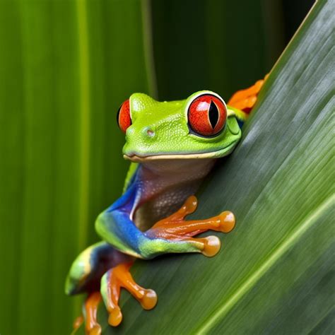 Premium Ai Image A Green Frog With A Red Eye Sits On A Leaf