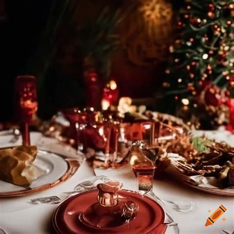 Festive Christmas Dinner Table With Delicious Food On Craiyon