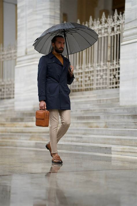 Dark Blue Trench Coat For Men Stylish Fall Winter Outerwear Hollomen
