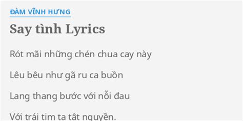 "SAY TÌNH" LYRICS by ĐÀM VĨNH HƯNG: Rót mãi những chén...