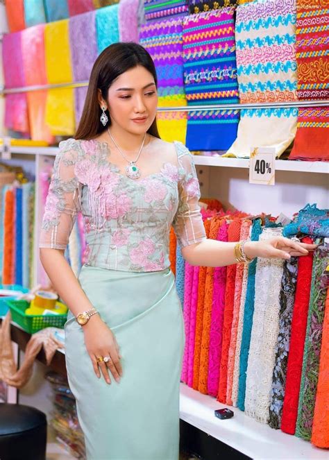 Pin By Bo Ma On Burmese Lace Dress Myanmar Dress Design Traditional