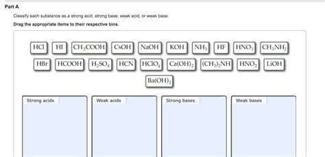 Solved Classify Each Substance As A Strong Acid Strong Chegg