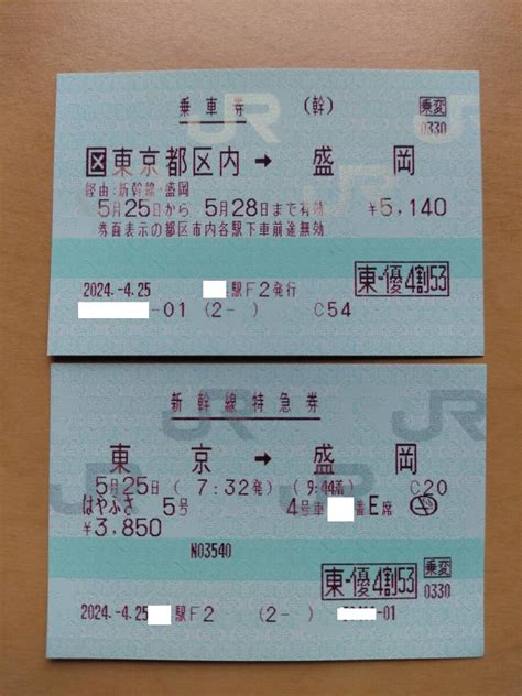 【未使用】5月25日土 東北新幹線 はやぶさ5号 東京～盛岡 乗車券and指定席特急券 窓側座席の落札情報詳細 ヤフオク落札価格検索