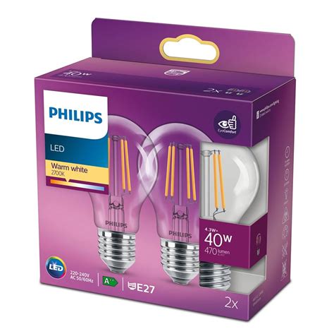 Philips Led Lyspære Led Classic 40w A60 E27 Ww Cl Nd 2pf 6 E27