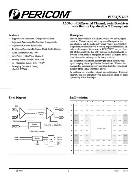 Pi2eqx3202 Pericom Semiconductor Re Driver Hoja De Datos Ficha