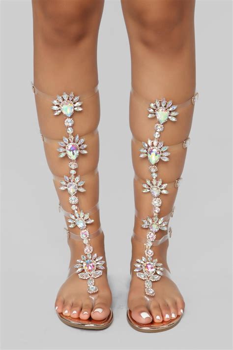 Queen Status Flat Sandal Rose Gold Jeweled Gladiator Sandals Knee