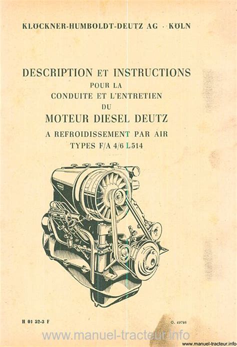 Manuel Instructions Moteurs Deutz Fa L