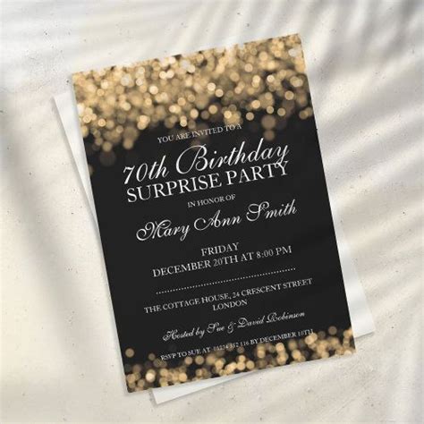 Th Surprise Birthday Party Gold Lights Invitation Zazzle Birthday