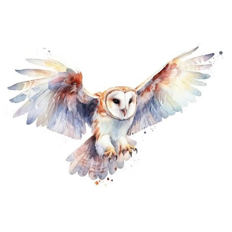 Premium Photo | There is a watercolor painting of a barn owl flying ...