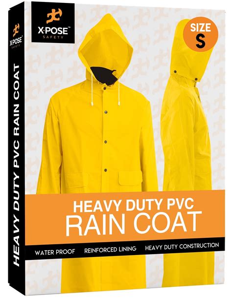 Heavy Duty Yellow Rain Coat 35mm Pvc 48in Raincoat Jacket With Detachable Hood Waterproof