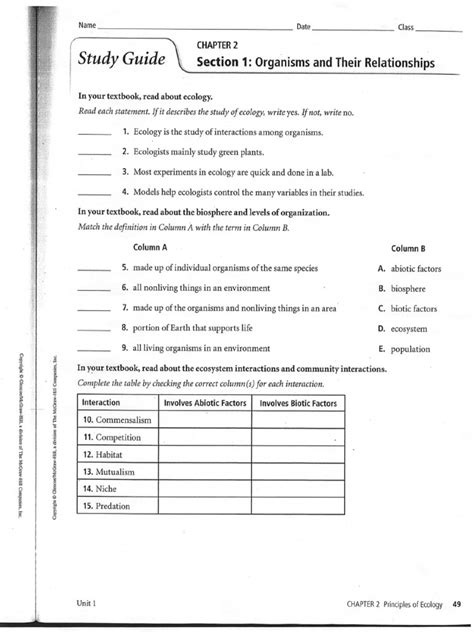 Ecology Worksheets Pdf