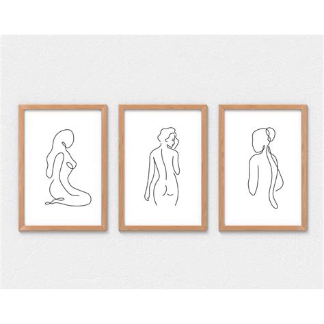 Set Naked Woman Line Art Print Woman Silhouette Wall Art Minimal