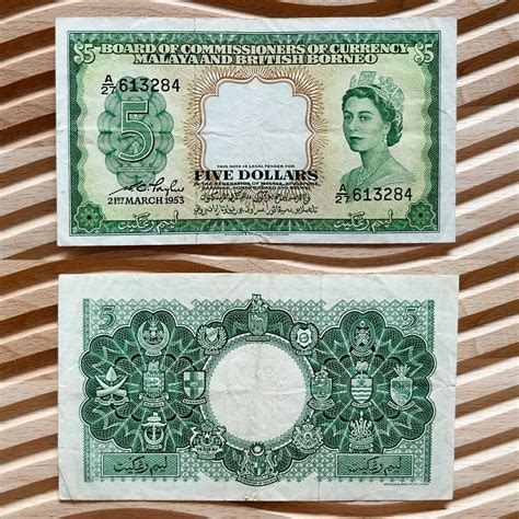 1953 Malaya And British Borneo Queen Elizabeth II 5 Dollars Hobbies