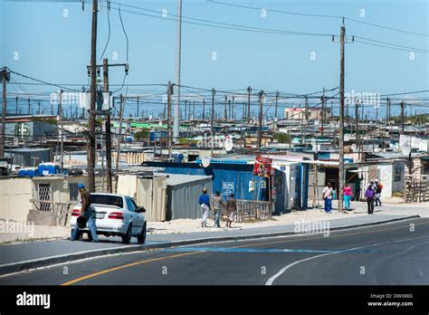 Road With Makeshift Houses And People In Khayelitsha Cape Town