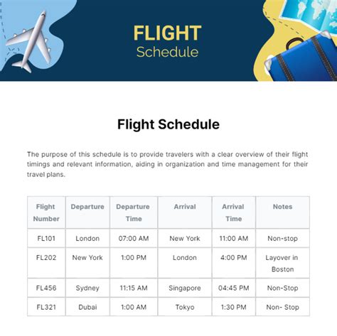 Flight Schedule Template Edit Online And Download Example