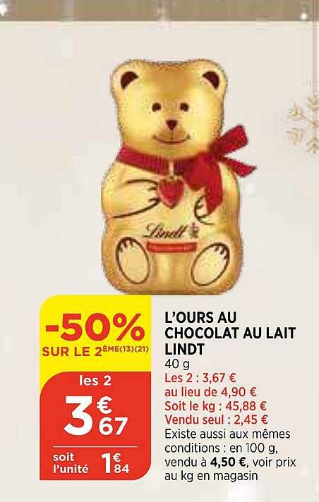 Promo L Ours Au Chocolat Au Lait Lindt Chez Bi1 ICatalogue Fr