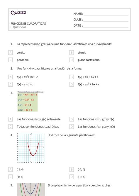 Funciones Hojas De Trabajo Para Grado En Quizizz Gratis E