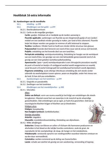 Samenvatting Extra Informatie Hoofdstuk Anatomie En Pathologie