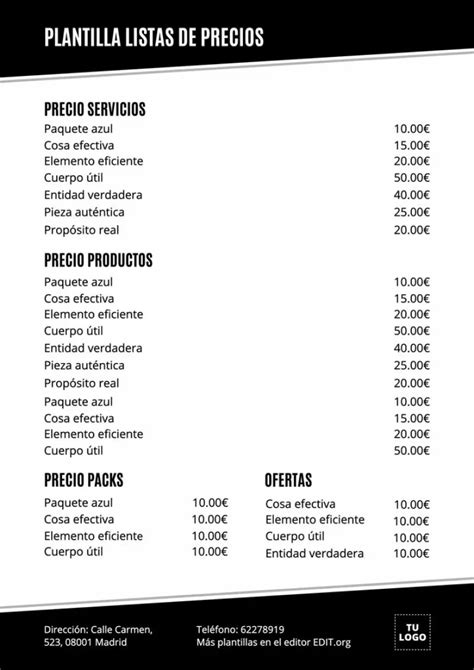 Plantillas De Listas De Precios