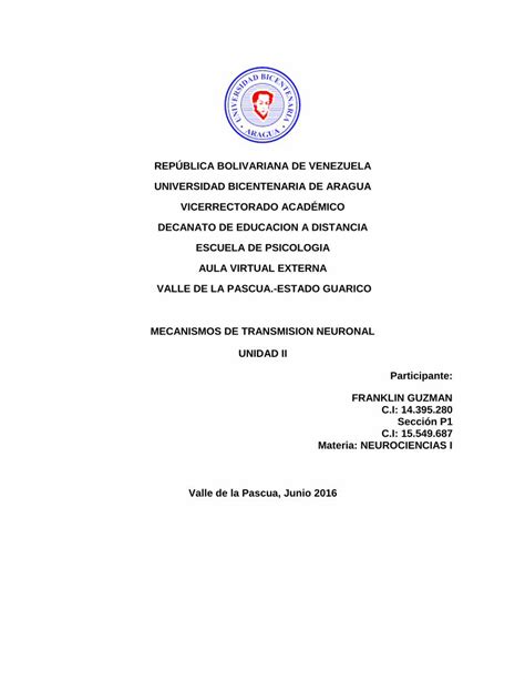 PDF Ensayo mecanismo de transmisión neuronal DOKUMEN TIPS