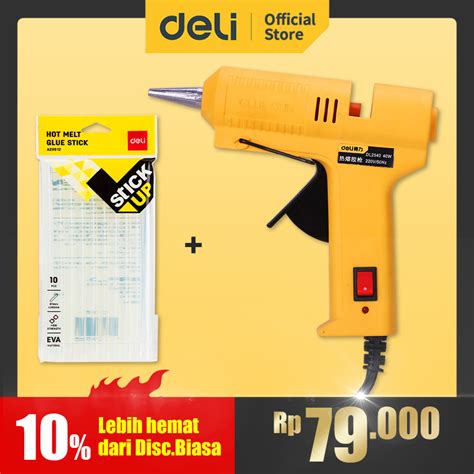 Jual Deli Paket Lengkap Lem Tembak Glue Gun 40W 11mm Isi Glue Stick