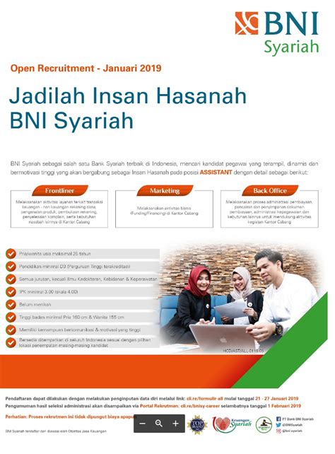 Lowongan Kerja Frontliner Marketing Back Office Bank BNI Syariah