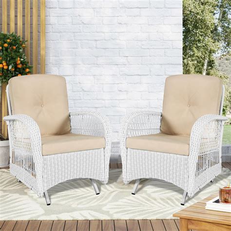 Bayou Breeze 2-piece Outdoor White Wicker Glider Rocking Chair, Patio