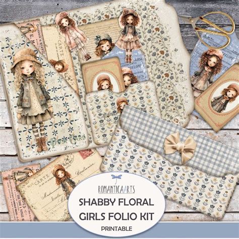 Shabby Floral Girls Folio Kit Printable Loaded Folder Vintage Girl