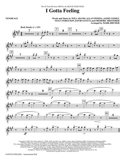 I Gotta Feeling Arr Mark Brymer Tenor Sax By Choir Digital Sheet Music Sheet Music Plus