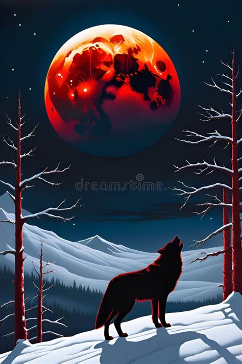 A Lone Wolf Silhouetted Againts A Blood Red Moon Its Howl Echoing