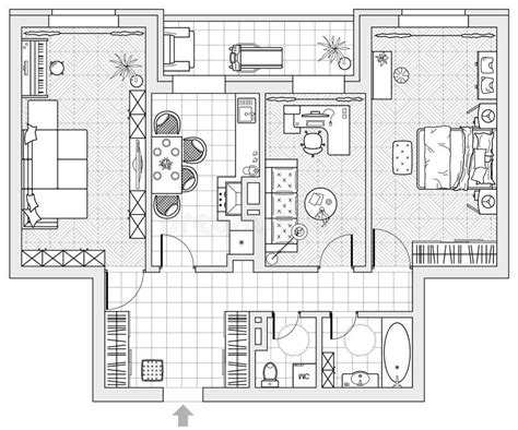 Wohnung Haus Grundriss Mit Möbelanordnung Innenansicht Von Oben