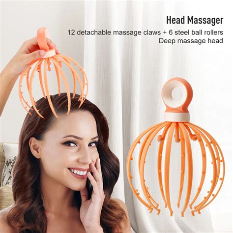 Manual Head Massager 12 Claw 6 Steel Ball Meridian Release Pressure Relieve Fatigue Scalp Relax