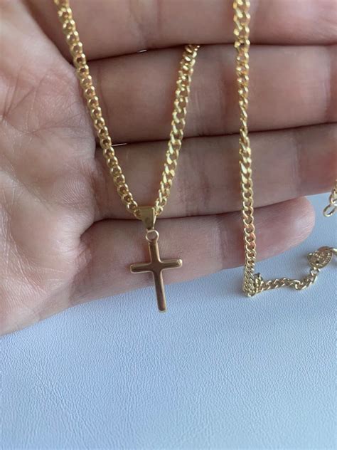 K Gold Filled Cross Necklace Long K Gold Filled Etsy Espa A