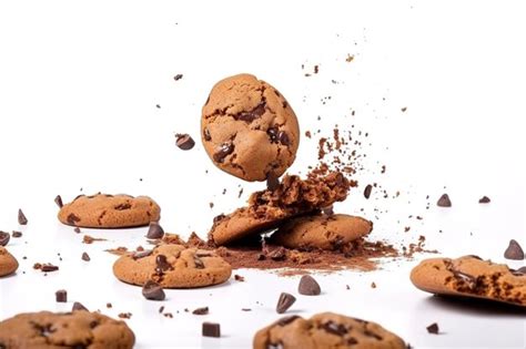 Premium Ai Image Tasty Chocolate Chip Cookies Falling Isolated On