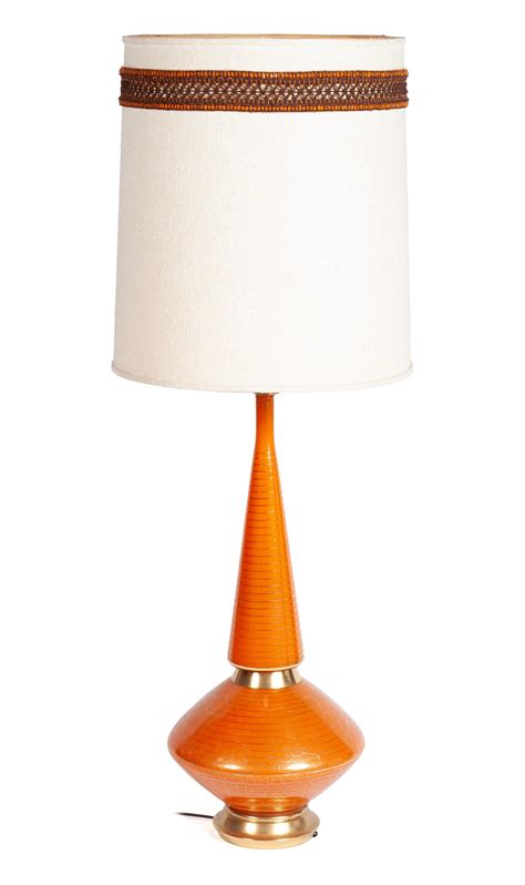 Lot Mcm Orange Glass Table Lamp