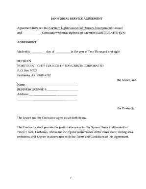 Fillable Online Janitorial Services Agreement Fairnet Fax Email Print