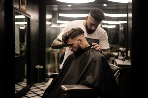 Premium Photo A Man Getting His Hair Cut In A Barbar