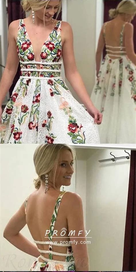 Embroidered Flowers White Lace Engagement Dress Promfy