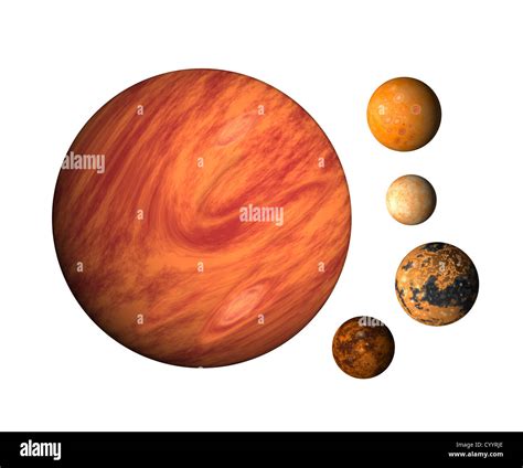 illustration of planet Jupiter with moons europa, callisto,ganymede,io ...