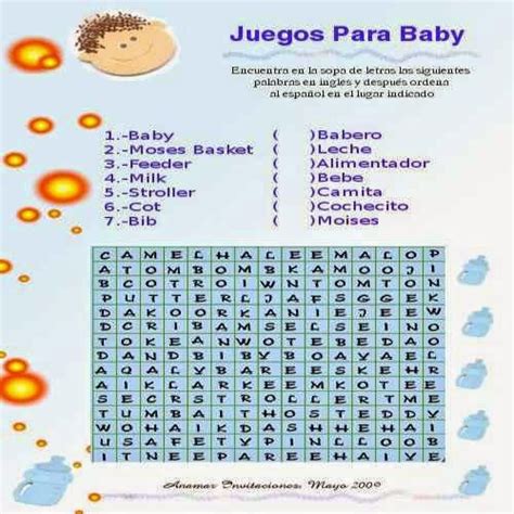 Juegos De Bebe Para Imprimir Sopa De Letra Baby Shower Baby Shower