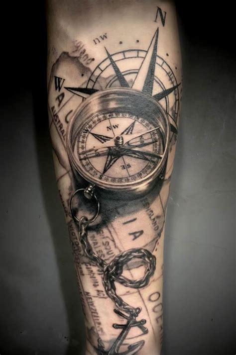 Compass And Chain Tattoo Design