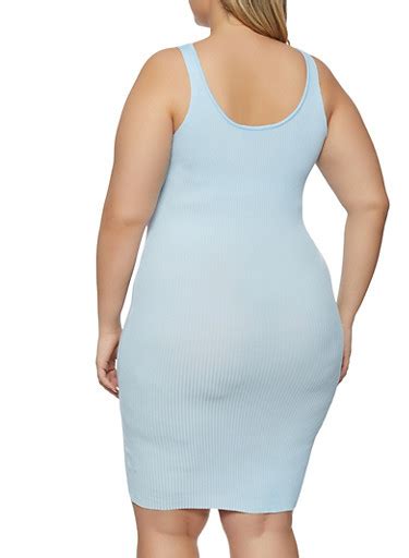 Plus Size Rib Knit Tank Bodycon Dress Rainbow