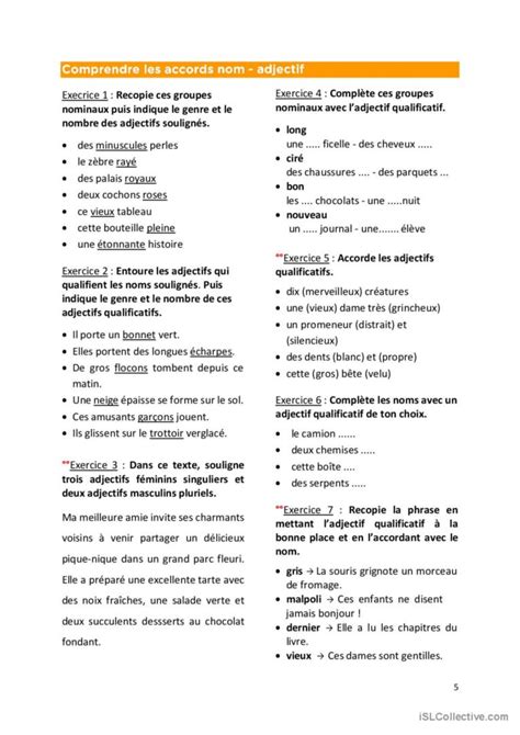 genre et nombre des adjectifs Français FLE fiches pedagogiques pdf doc