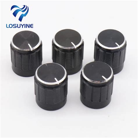 10 PCS Nonslip Ribbed Black 6MM Silver Tone Plastic Potentiometer