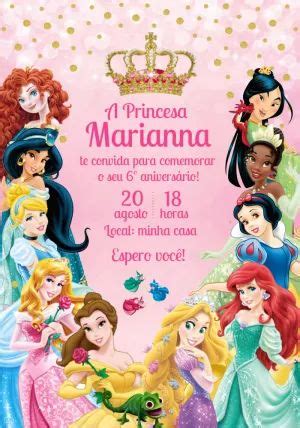 Convite aniversário Princesas da Disney Edite grátis nosso editor