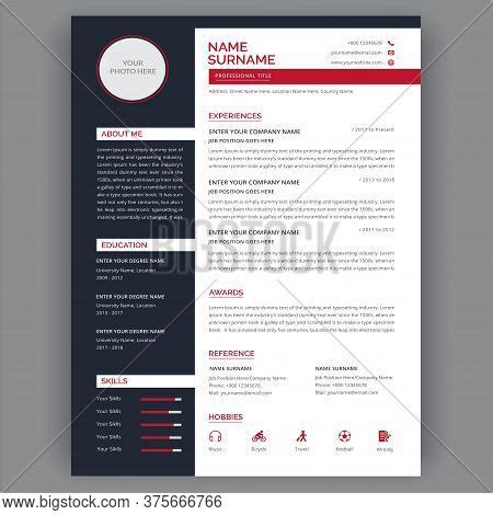 Red Black Cv Resume Vector Photo Free Trial Bigstock